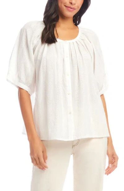 Karen Kane Embroidered Cotton Button-up Peasant Top In White