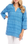 Karen Kane Embroidered Circle Trim Tunic Top In Blue