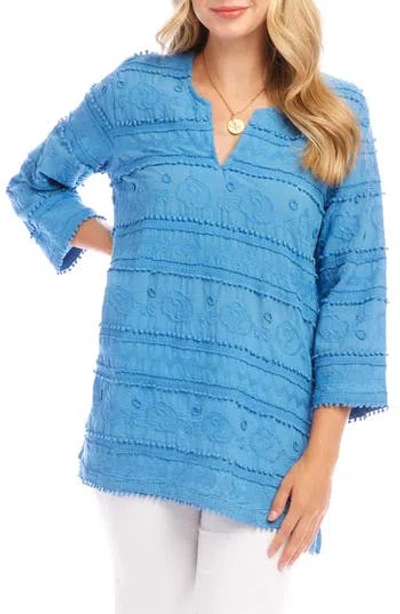 Karen Kane Embroidered Cotton Tunic Top In Blue