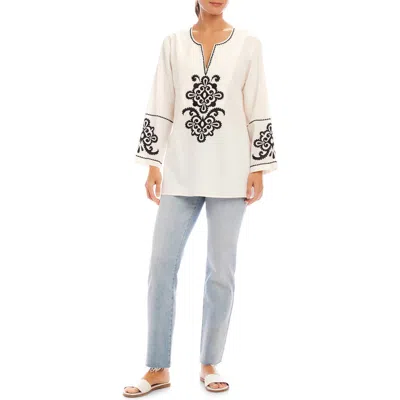 Karen Kane Embroidered Cotton Tunic Top In Cream