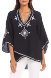 Karen Kane Embroidered Crossover Top In Navy