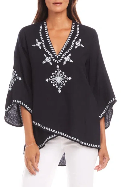 Karen Kane Embroidered Crossover Top In Navy