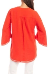 Karen Kane Embroidered Crossover Linen Blend Top In Orange