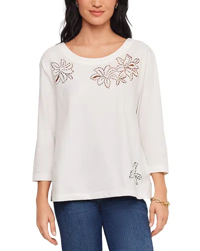 Karen Kane Embroidered Cutwork Boatneck Top In White