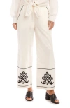Karen Kane Embroidered Drawstring Ankle Pants In Cream In Cream