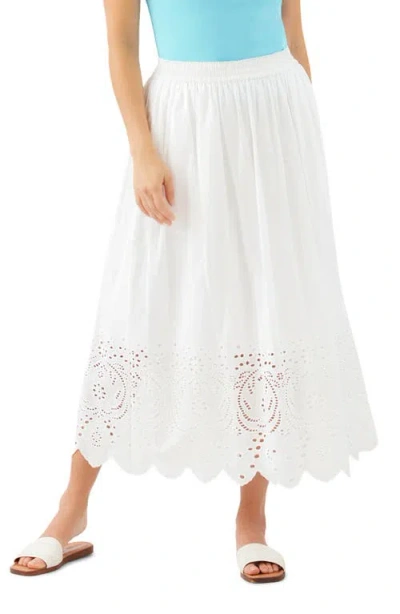 Karen Kane Embroidered Eyelet Cotton Midi Skirt In White