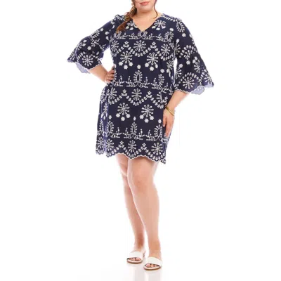 Karen Kane Plus Size Flare Sleeve Embroidered Dress In Blue