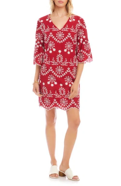 Karen Kane Embroidered Flare Sleeve Minidress In Multi