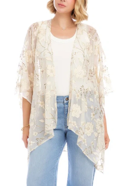 Karen Kane Embroidered Floral Open Front Jacket In White