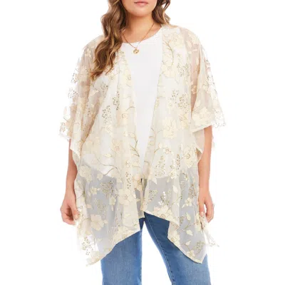 Karen Kane Plus Size Floral Embroidered Open Front Jacket In Brown