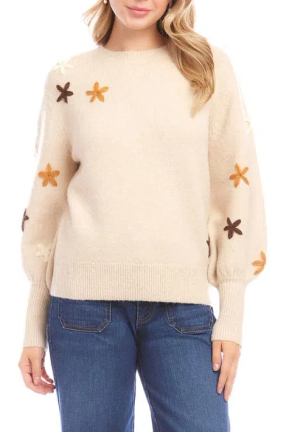 Karen Kane Embroidered Flower Sweater In Neutral