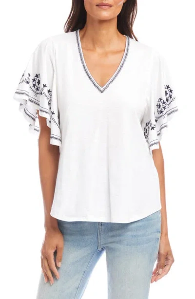 KAREN KANE KAREN KANE EMBROIDERED FLUTTER SLEEVE ORGANIC COTTON TOP