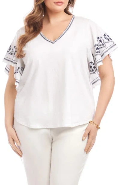 KAREN KANE KAREN KANE EMBROIDERED FLUTTER SLEEVE ORGANIC COTTON TOP