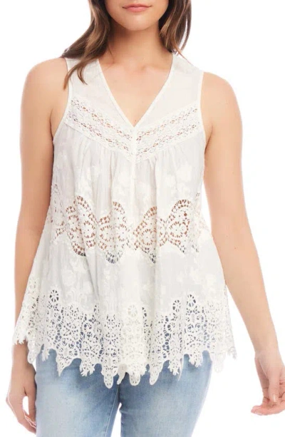 Karen Kane Embroidered Lace Sleeveless Top In Off White