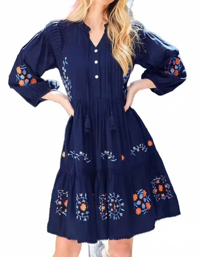 Karen Kane Embroidered Lace Trim Dress In Navy In Blue