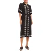 Karen Kane Embroidered Linen Blend Shirtdress In Black
