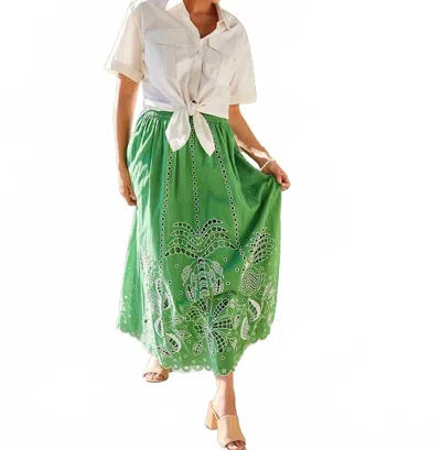 KAREN KANE EMBROIDERED MIDI SKIRT IN GREEN