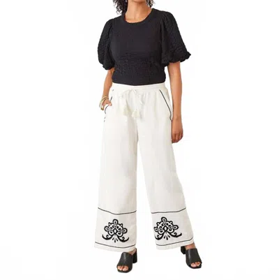 Karen Kane Embroidered Pants In Cream In White
