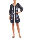 Karen Kane Embroidered Floral Peasant Dress In Navy