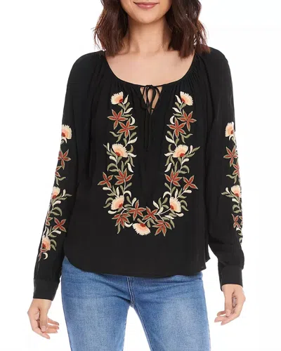 Karen Kane Embroidered Peasant Top In Black