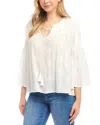 Karen Kane Embroidered Pin Tuck Top In White
