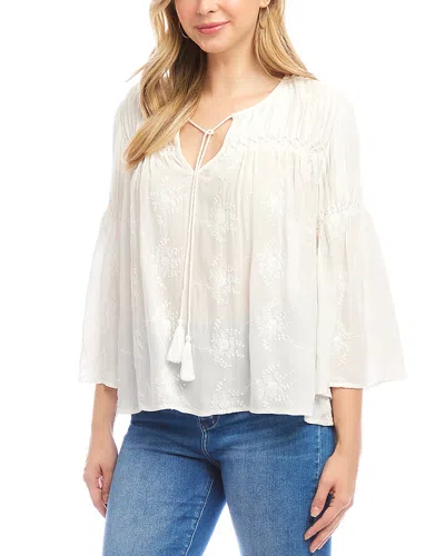 Karen Kane Embroidered Pin Tuck Top In White