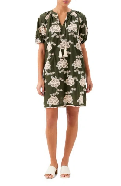 Karen Kane Embroidered Puff Sleeve Tassel Tie Dress In Multi