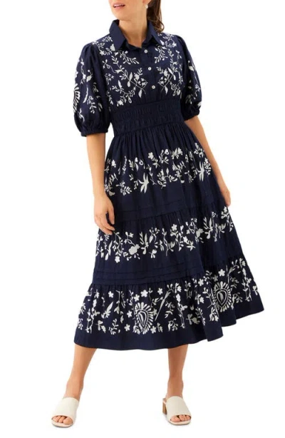 Karen Kane Embroidered Puff Sleeve Tiered Midi Dress In Multi