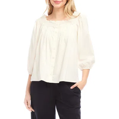 Karen Kane Embroidered Scallop Cotton Button-up Shirt