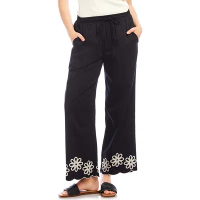 Karen Kane Embroidered Scallop Drawstring Cotton Pants