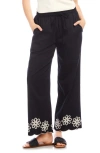 Karen Kane Embroidered Scallop Drawstring Cotton Pants