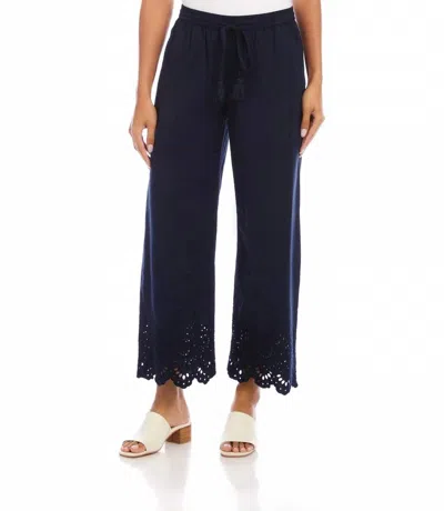 Karen Kane Embroidered Scallop Edge Cropped Pants In Navy In Blue