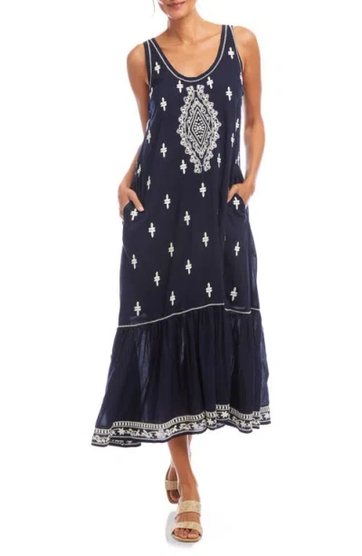 Karen Kane Embroidered Sleeveless Midi Dress In Blue