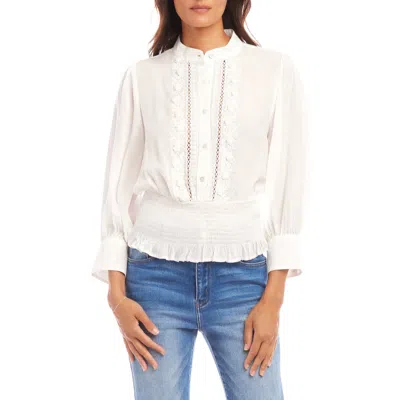 Karen Kane Embroidered Smocked Waist Woven Shirt In Cream