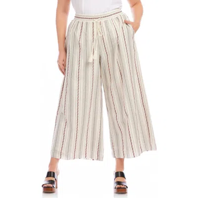 Karen Kane Embroidered Stripe Cotton Drawstring Crop Pants In Brown