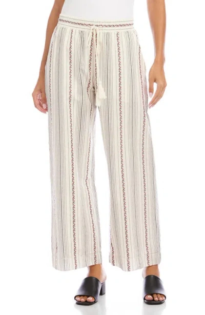 Karen Kane Embroidered Stripe Cotton Drawstring Crop Pants In Multi