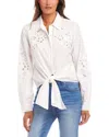 Karen Kane Tie Front Embroidered Button-up Shirt In Off White