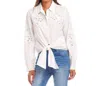 Karen Kane Embroidered Tie Front Top In Off White In White