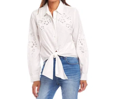 Karen Kane Embroidered Tie Front Top In Off White