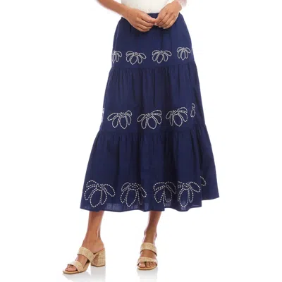 Karen Kane Embroidered Tiered Cotton Midi Skirt