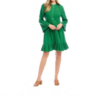 Karen Kane Flare Sleeve Embroidered Tiered Dress In Emerald In Green