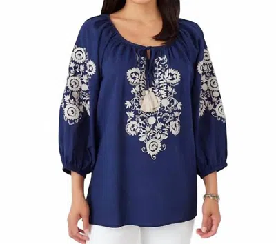 Karen Kane Embroidered Tunic In Navy In Blue
