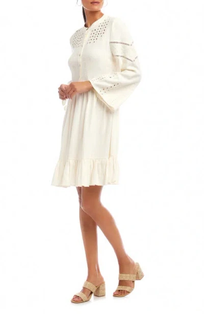 Karen Kane Flare Sleeve Embroidered Tiered Dress In Cream In Multi