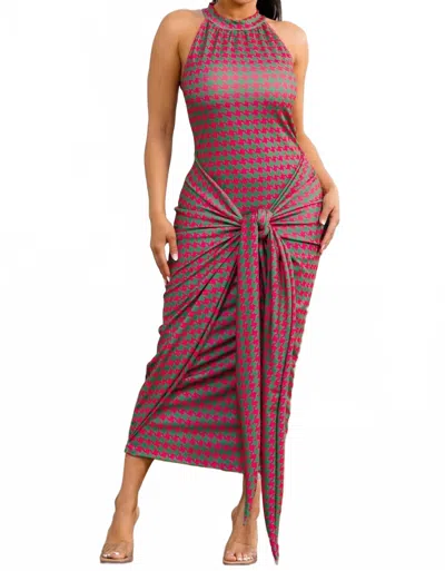 Karen Kane Eye Catching Houndstooth Pattern Dress In Pink In Multi