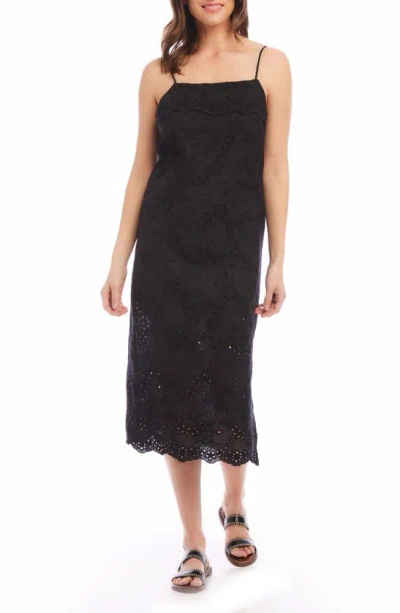 Karen Kane Eyelet Embroidered Cotton Midi Sundress In Black