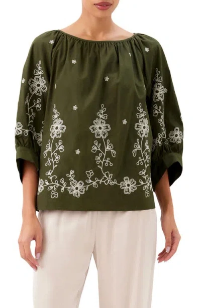 Karen Kane Embroidered Blouson Top In Green