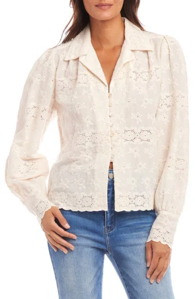 Karen Kane Eyelet Embroidery Button-up Shirt In Cream