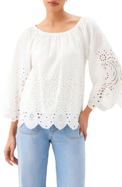Karen Kane Eyelet Embroidery Woven Shirt In White