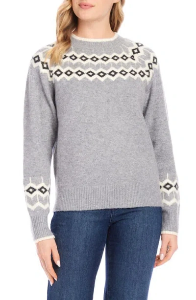 Karen Kane Fair Isle Jacquard Sweater In Gray