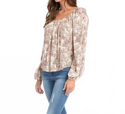 Karen Kane Falon Floral Print Blouson Sleeve Peasant Top In Dusty Rose Pink /cream In Brown